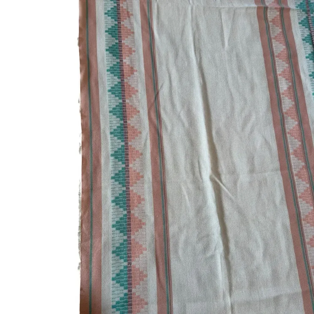 Tablecloth Napkin Set 84”x57” Aztec Striped Peach Aqua Mid Century Fringe